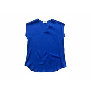 100% Silk Blue Sleeveless V-Neck Blouse Petite (P) Lightweight Minimalist Top